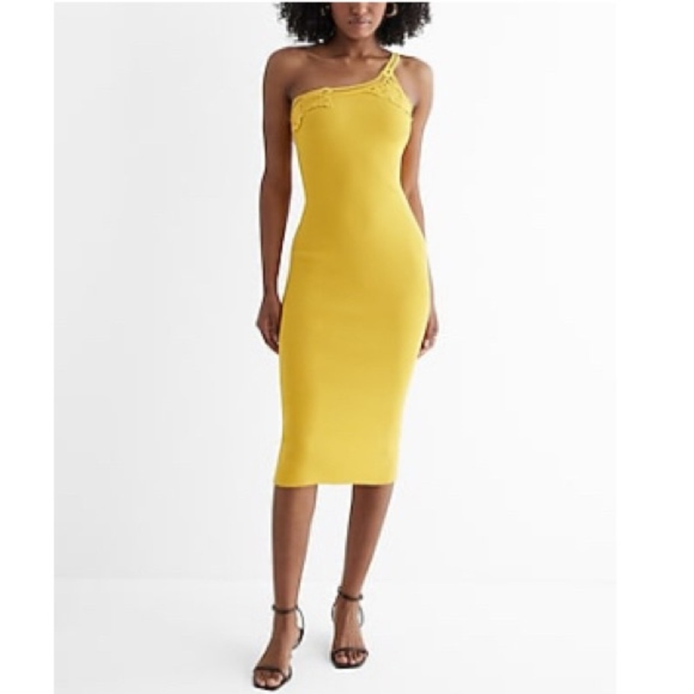 Express Lace Ribbed One Shoulder Midi Dress Size Medium NWT💛